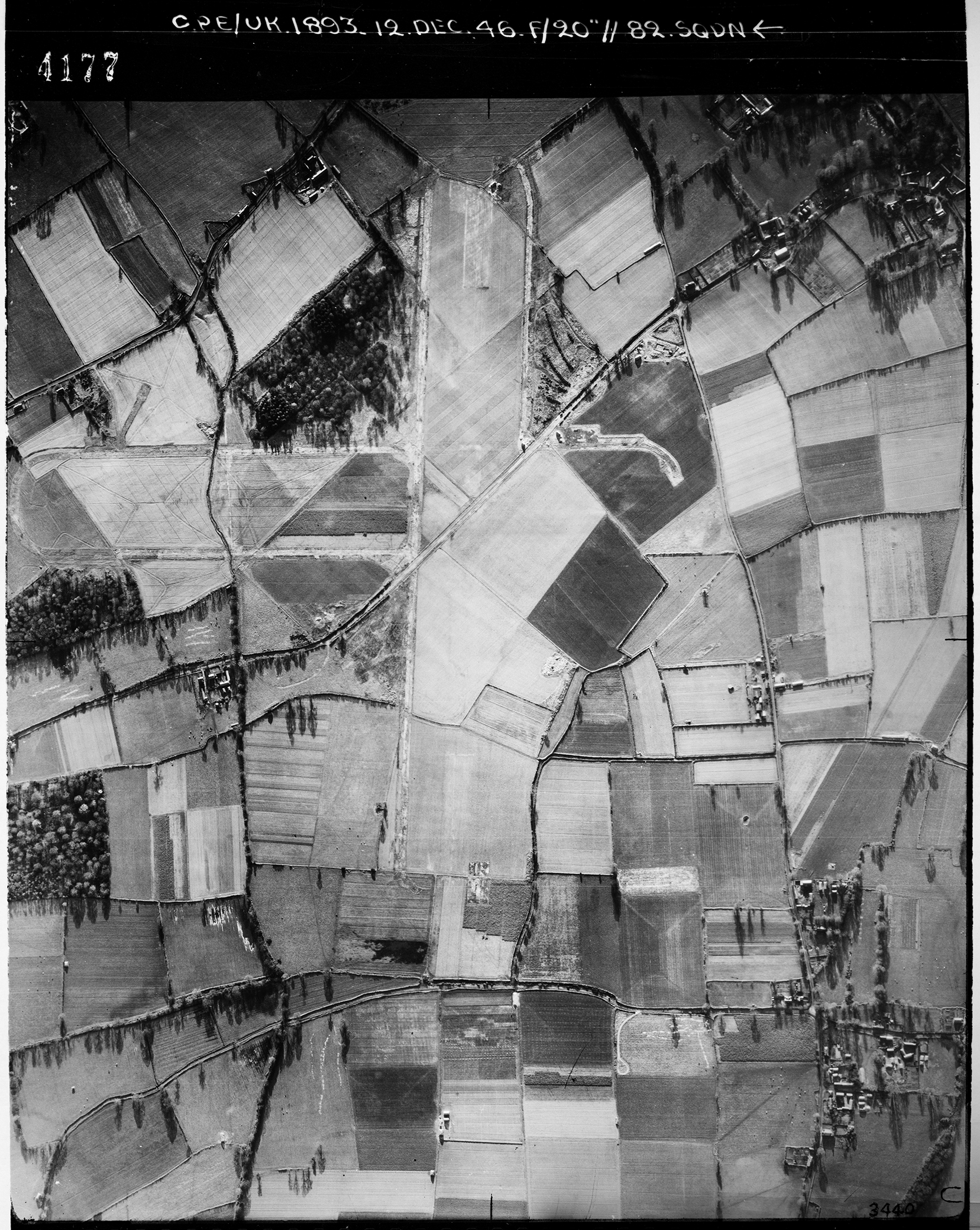 Aerial photograph of Winkton airfield looking south, the main runway runs vertically, 12 December 1946. Photograph taken by No. 82 Squadron, sortie number RAF/CPE/UK/1893. English Heritage (RAF Photography).