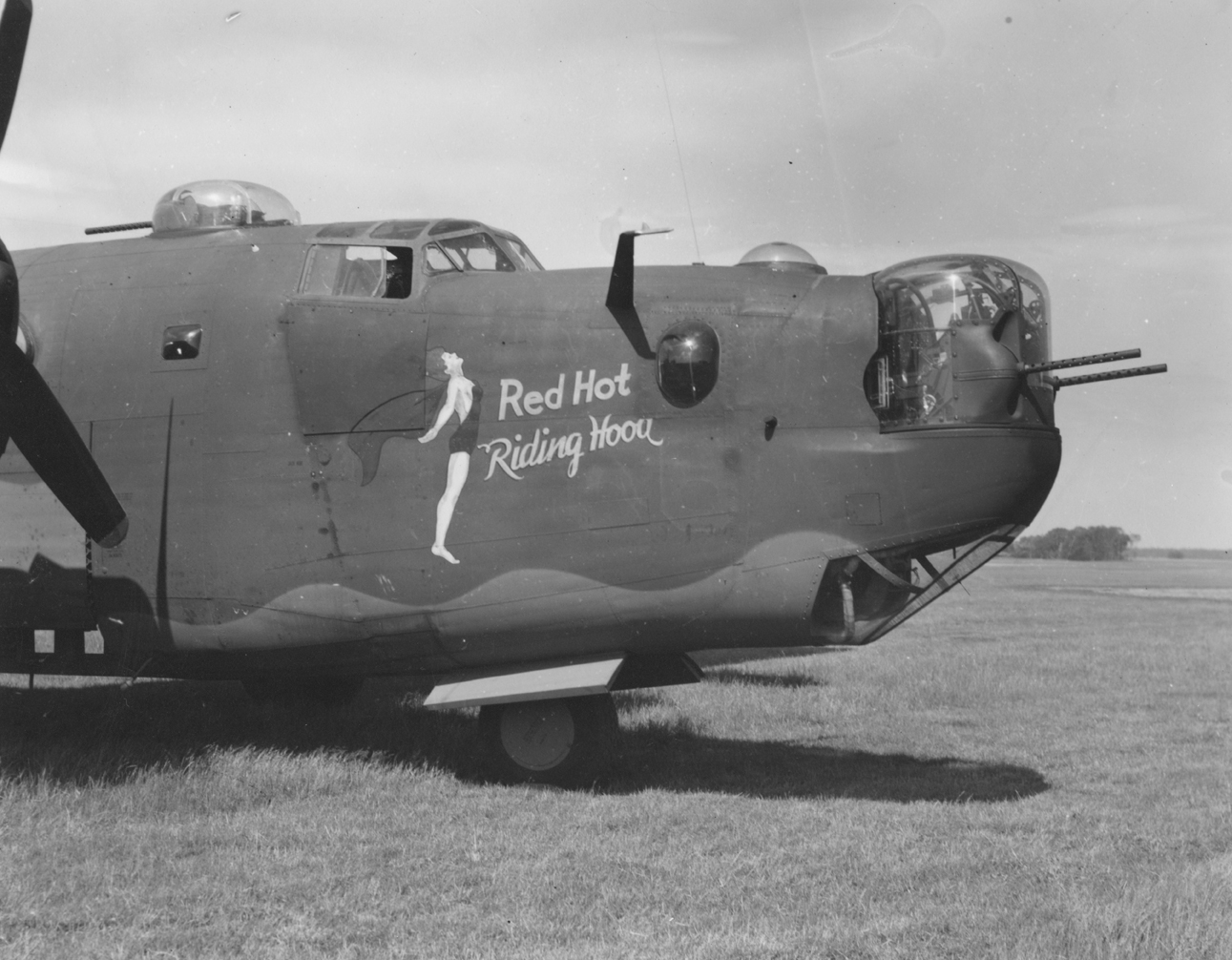 Nose art of a B-24 Liberator (serial number 44-94866) nicknamed "Red Hot Riding Hood" of the 490th Bomb Group at Eye. This aircraft was transferred to the 15th Air Force in December 1944, where it served with the 456th Bomb Group.