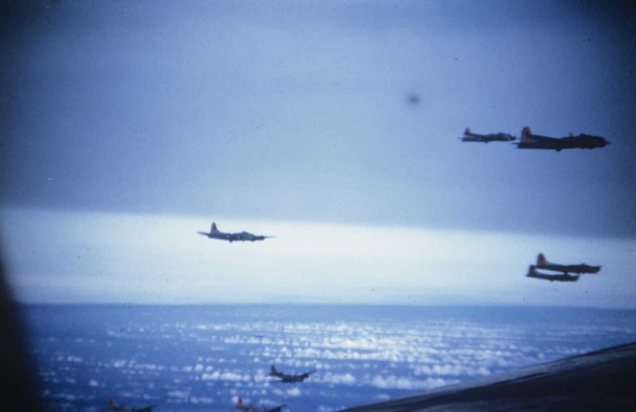 A Flight of B-17 Flying Fortresses of the 398th Bomb Group.