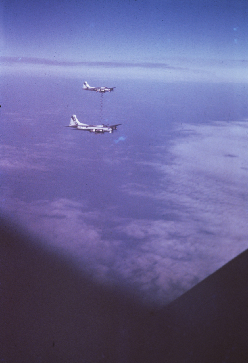 B-17 Flying Fortresses of the 457th Bomb Group release bombs over the target. Image via LR Peterson.