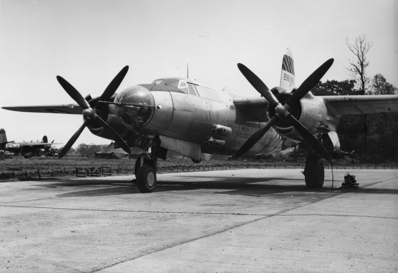 A B-26 Marauder (serial number 42-96199) of the 387th Bomb Group, flown by First Lieutenant Robert Nathan Smith and his crew, they were shot down over Chartres, 26 May 1944.