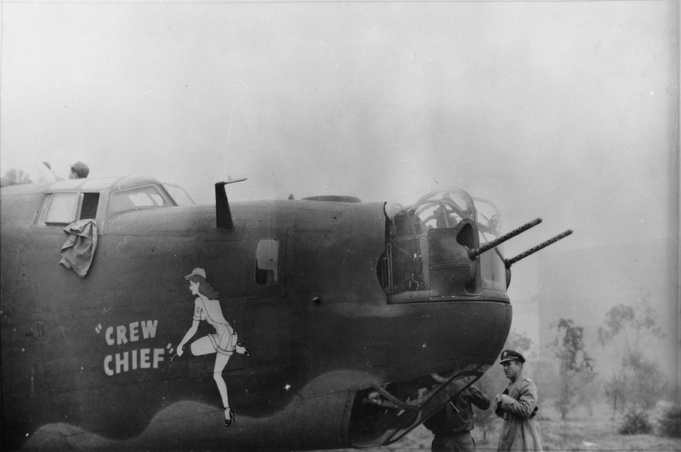 The nose art of a B-24 Liberator (serial number 42-7540) nicknamed "Crew Chief" of the 392nd Bomb Group.